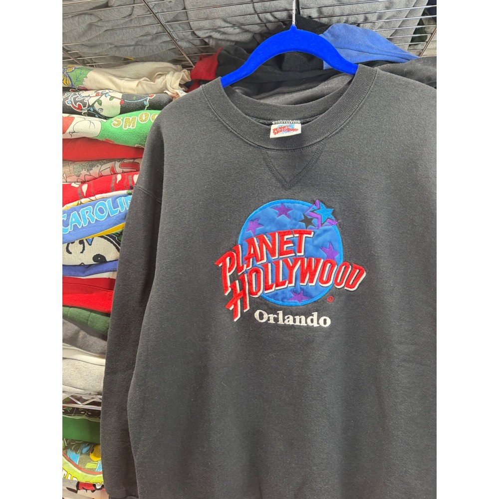 Vintage Planet Hollywood Orlando Sweatshirt Mens Black Embroidered Made in USA